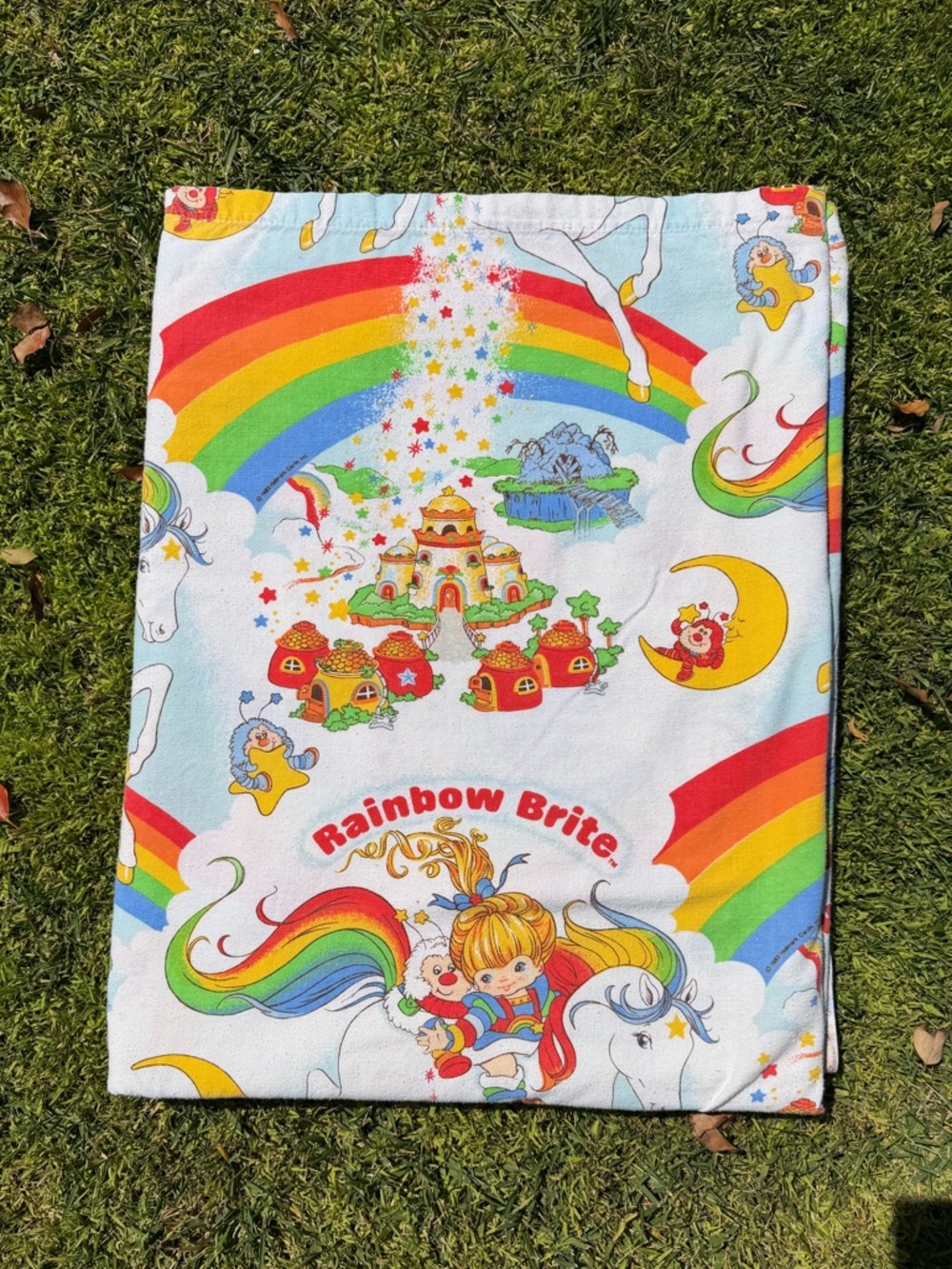 VTG Rainbow Brite Twin Size Flannel Flat Sheet Hallmark 1983 Stranger Things